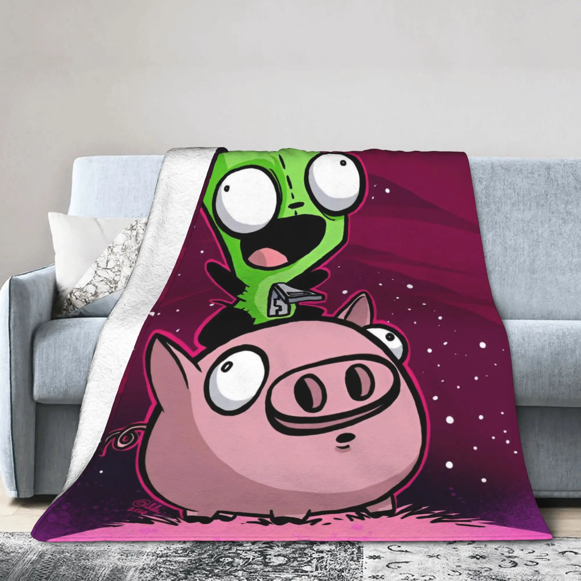 Invaders Zim Cartoon Blankets Coral Fleece Plush Print  Multifunction Super Soft Throw Blanket for Sofa Travel Bedspread