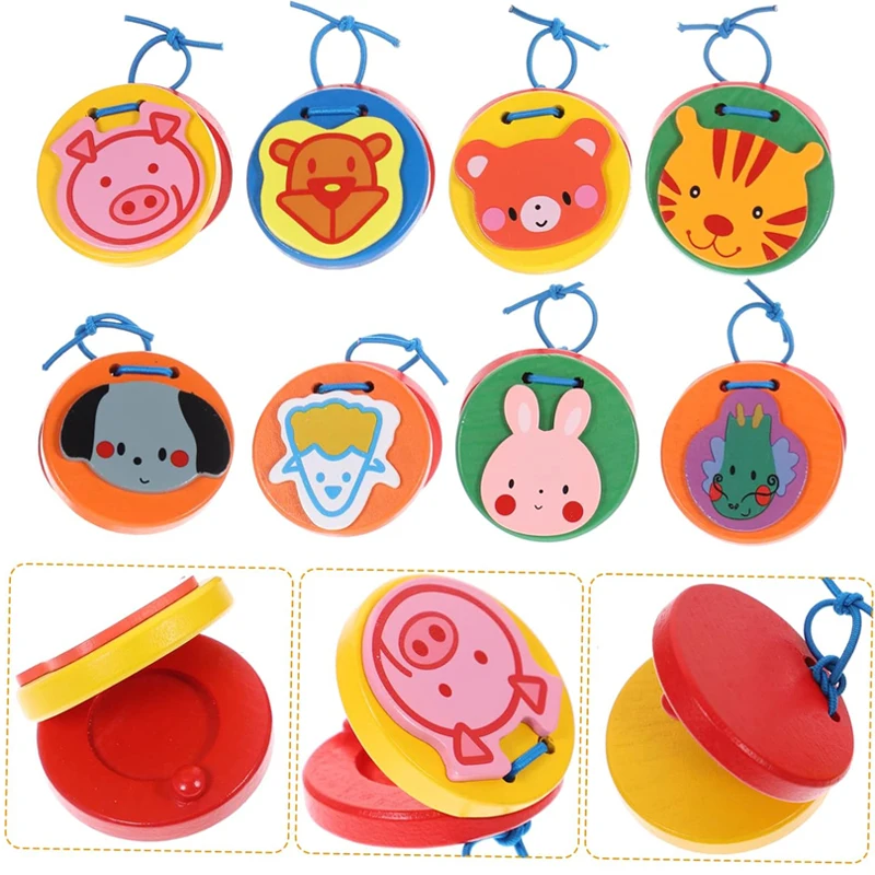 Castañuelas de madera con forma de animales, instrumentos musicales de percusión educativos, juguetes de aprendizaje temprano para niños y niñas, sonajeros para fiestas