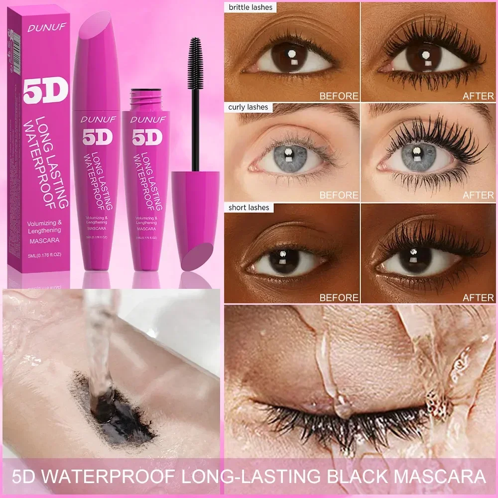 5D สีดําม้วนขนตาหนามาสคาร่ากันน้ํา Anti-smudge Natural Eyelashes มาสคาร่าตาเกาหลีแต่งหน้าเครื่องสําอาง