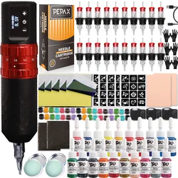Wireless Tattoo Machine Pen Kit 7 Strokes Adjustable Rotary Tattoo Pen Set with Cartridge Needles for Makeup Body Art Tattoo Kit