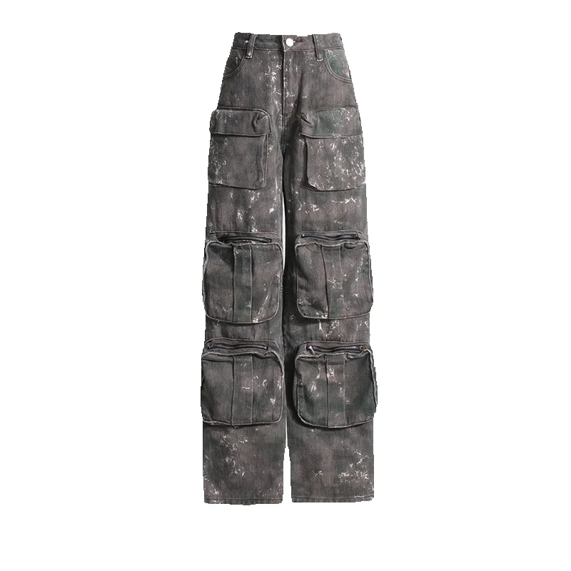 

Design InspIred Pocket Wide Leg WorkWear Pants 2024 New Fashionable Camouflage Loose And Slimming Personalized Jeans