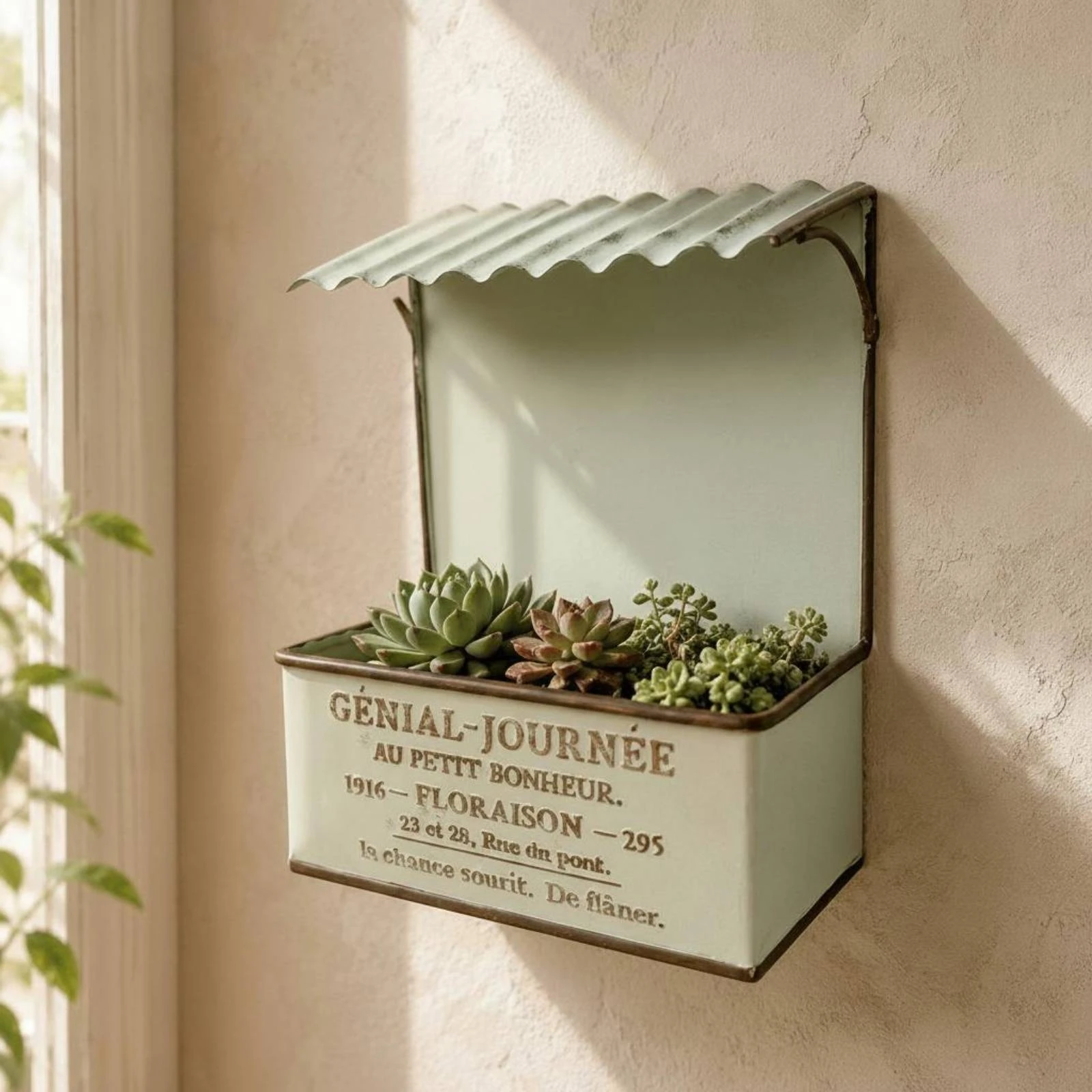 House-Shaped Planter Distressed Finish Roof Planter Box Plant Container Vintage Yard Decoration Brown Trim