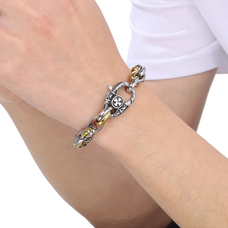 KALEN Domineering Men's Stainless Steel Bracelet Personality Trendy Motorcycle Party Jewelry Two-Color Splicing Accessories Gift