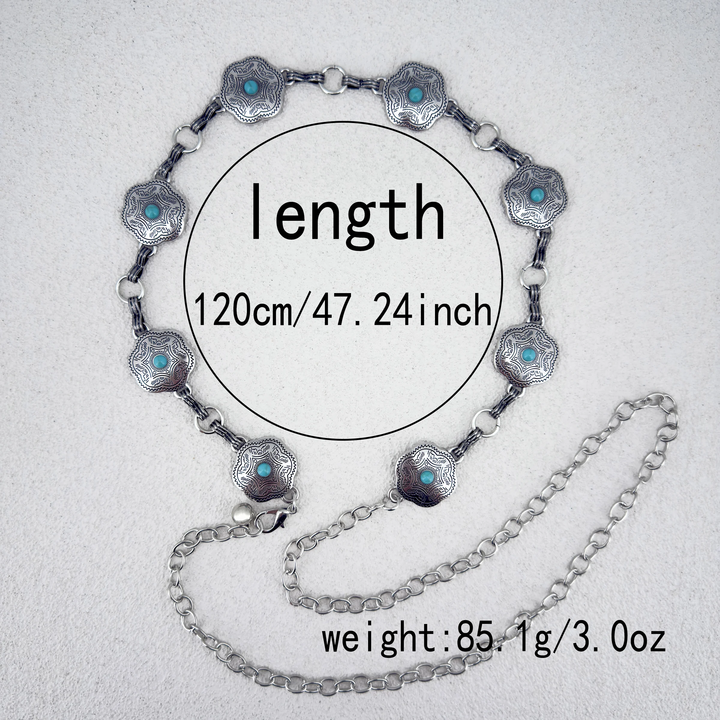 1 Stück Böhmisches Ethnisches Mosaik-Türkis Luxuriöses Vielseitiges Kleid für Damen mit Legierungs-Taillenkette – Detail 2