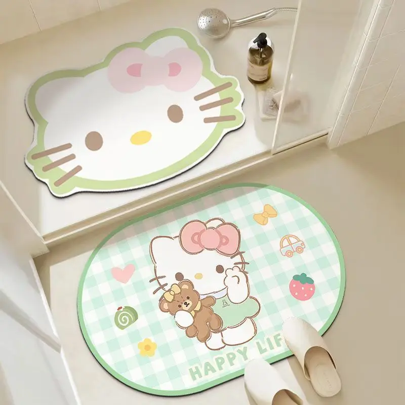 Sanrio เสื่อลายการ์ตูนน่ารักใหม่สำหรับบ้านเสื่อดูดซับไม่พรมเช็ดเท้าหน้าประตูในห้องน้ำเสื่อเท้าในห้องน้ำเครื่องประดับหัวใจผู้หญิงที่เรียบง่าย