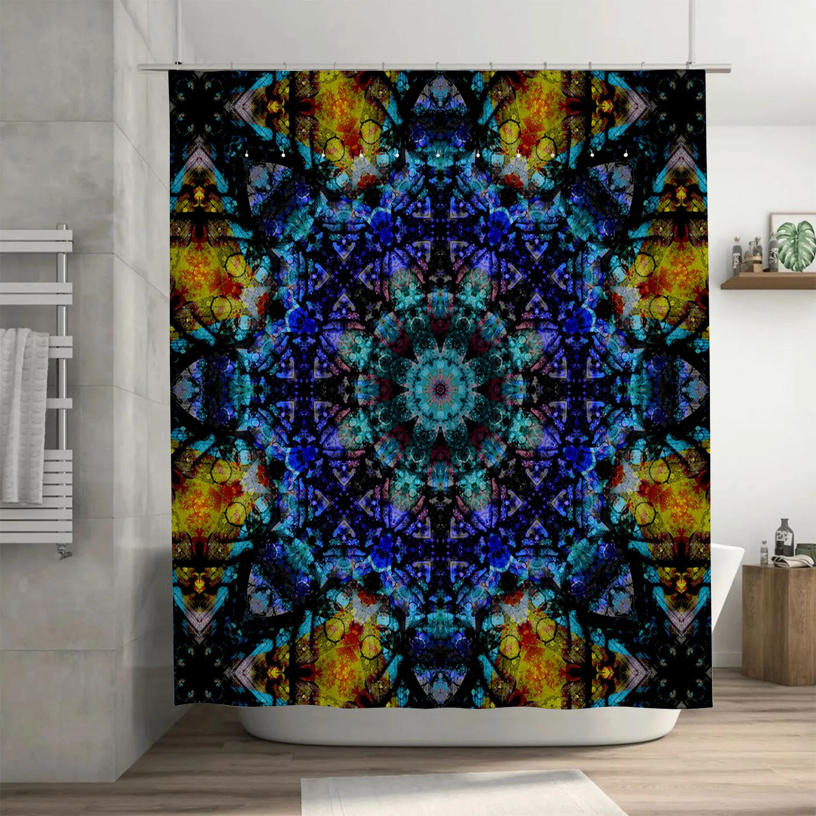 Unique Blue Yellow Shower Curtain Waterproof Fabric Bath Decorations Print Decorative Customizable Waterfall Design for Bathroom