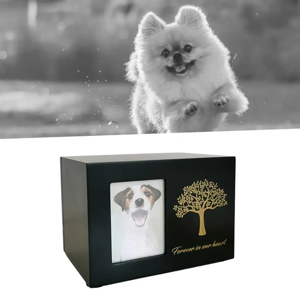 Cremation Urn for Dogs Funeral with Photo Frame Wood Cat Ashes Keepsake Box