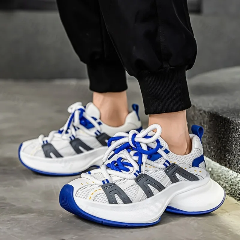 

Осень 202, повседневная спортивная обувь с дышащей сеткой и полой толстой подошвой для мужчин, модные универсальные удобные низкие кроссовки на массивном каблуке