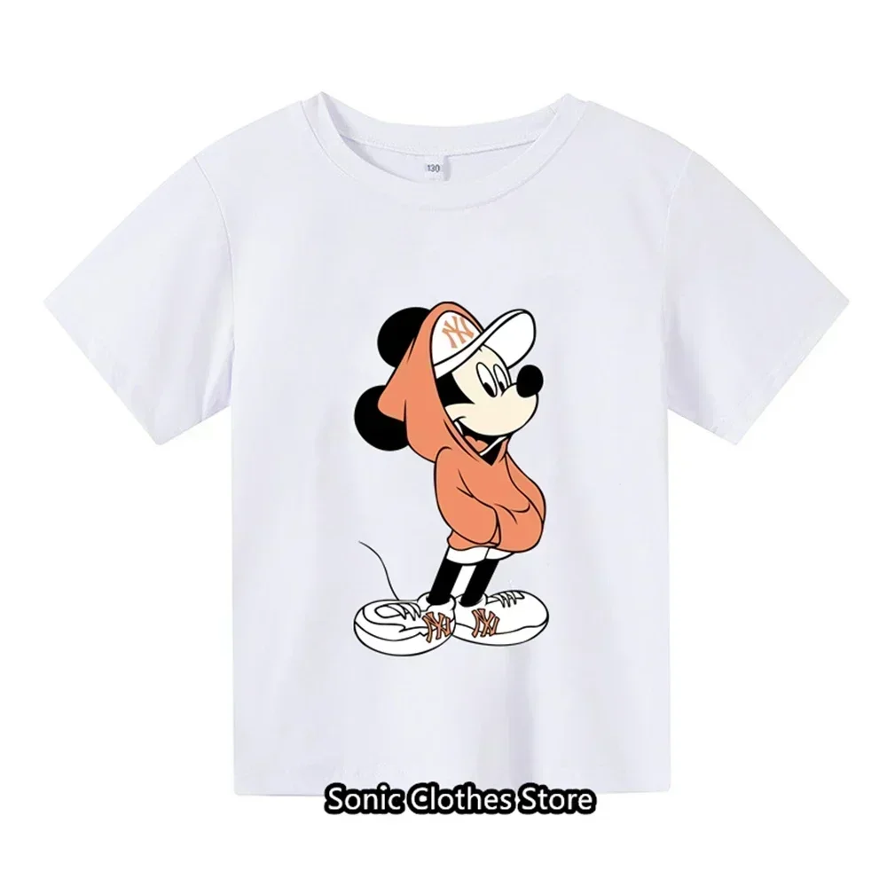 2024 New Cartoon Anime Minnie Mouse Printed T-shirt for Girls Aged 3-14 Summer Children's Casual T-shirt