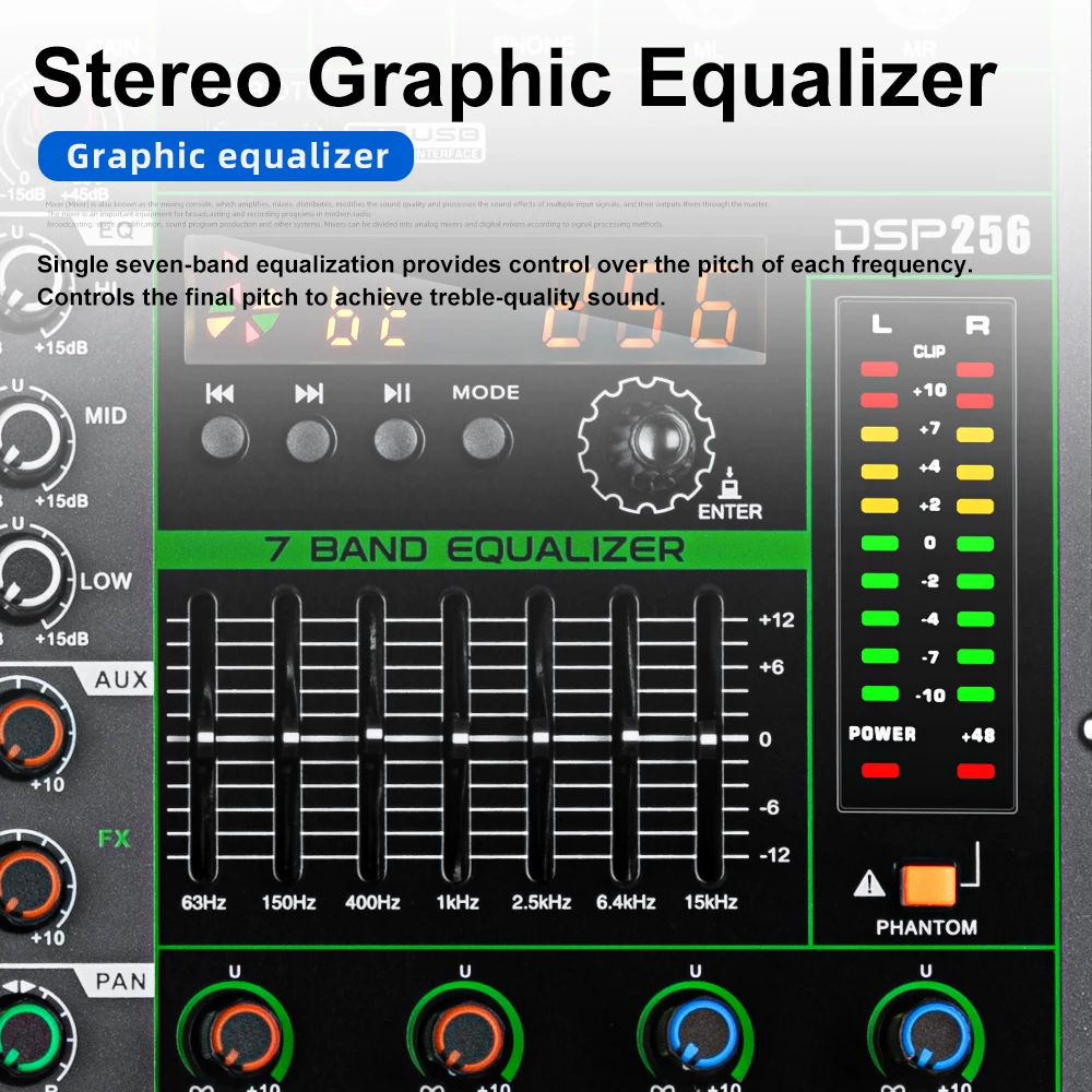 Professioneller Audio-Mixer Depusheng MG8 8-Kanal-Soundboard-Konsole DJ-Mischpult-System-Interface mit eingebautem 256-Reverb-Effekt – Detail 11