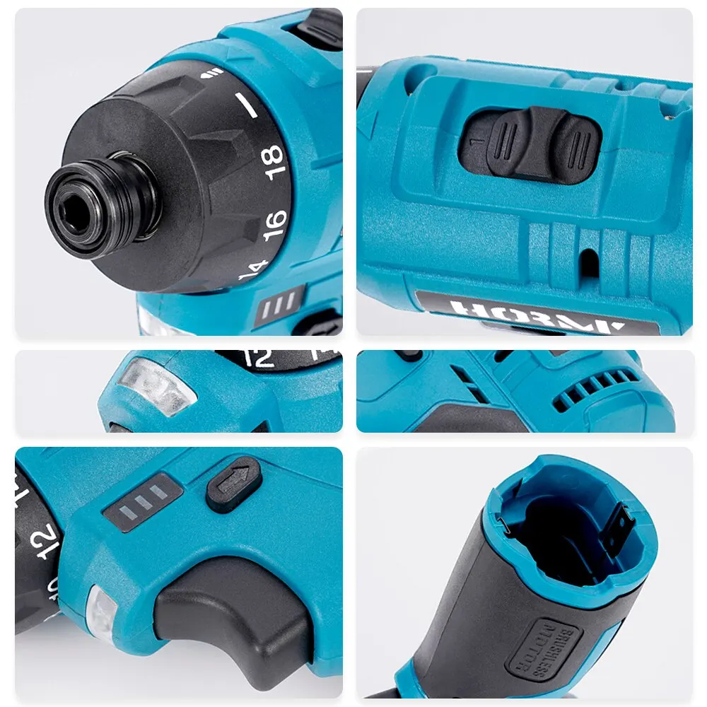 Hormy Brushless 12V Electric Screwdriver Mini Lithium Screw Driver Cordless Drill 18+1 Carpenter Tools For Makita 10.8V Battery