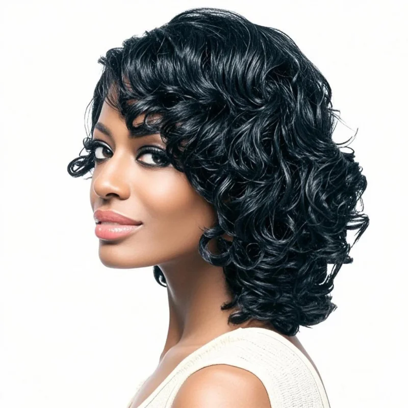 

Европейский и американский новый стиль: черный парик для женщин, модная короткая кудрявая прическа, пышная укладка, термостойкий, размер S