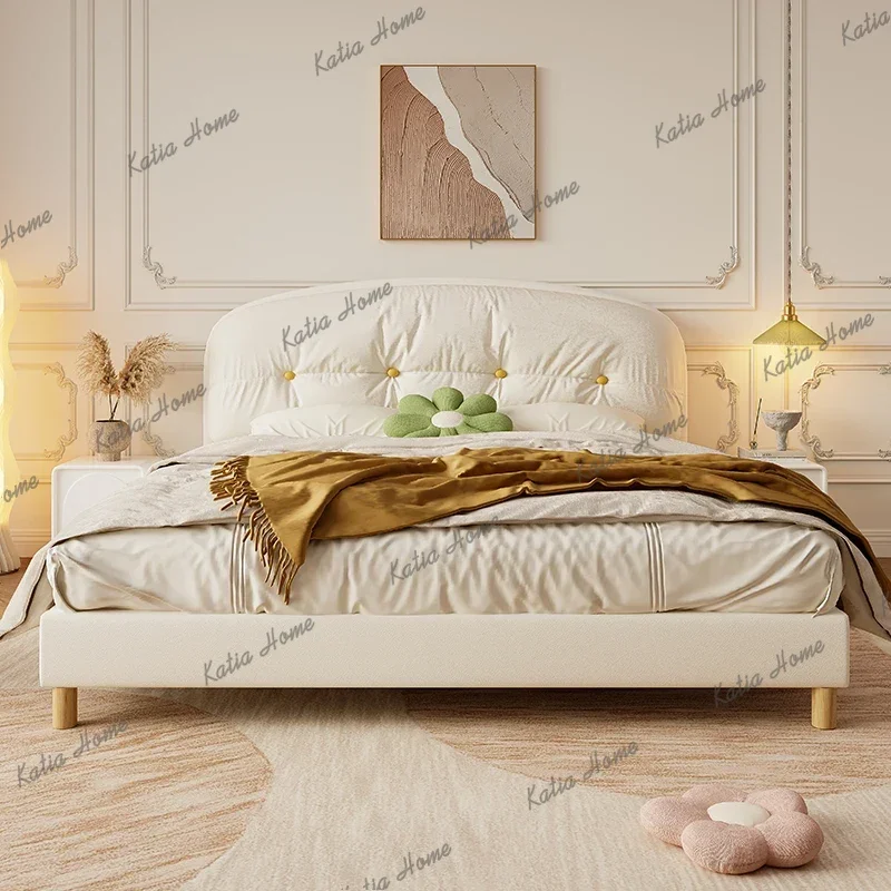 Best Sellers Beige European Double Bed Design Low Price Unique Japanese Wooden Double Bed Frame Pliable Camas Matrimoniales Home