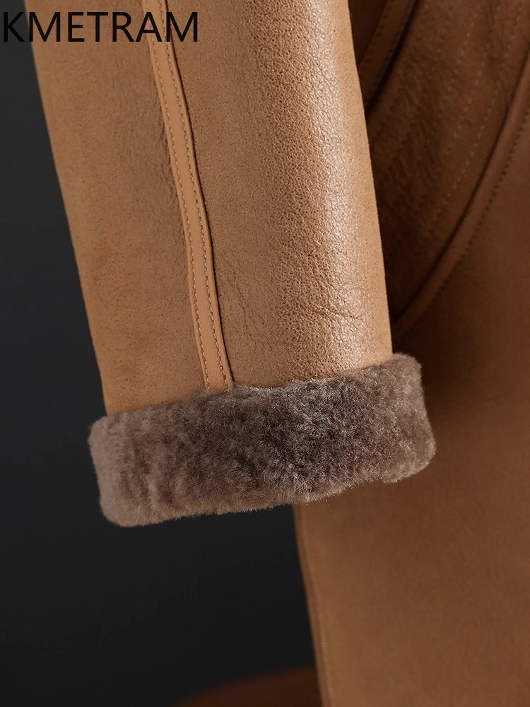 KMETRAM Cappotto di pelle di pecora naturale integrato Donna Giacca lunga di lusso in vera pelliccia con cappuccio 2025 Abbigliamento invernale donna Collo di pelliccia di visone