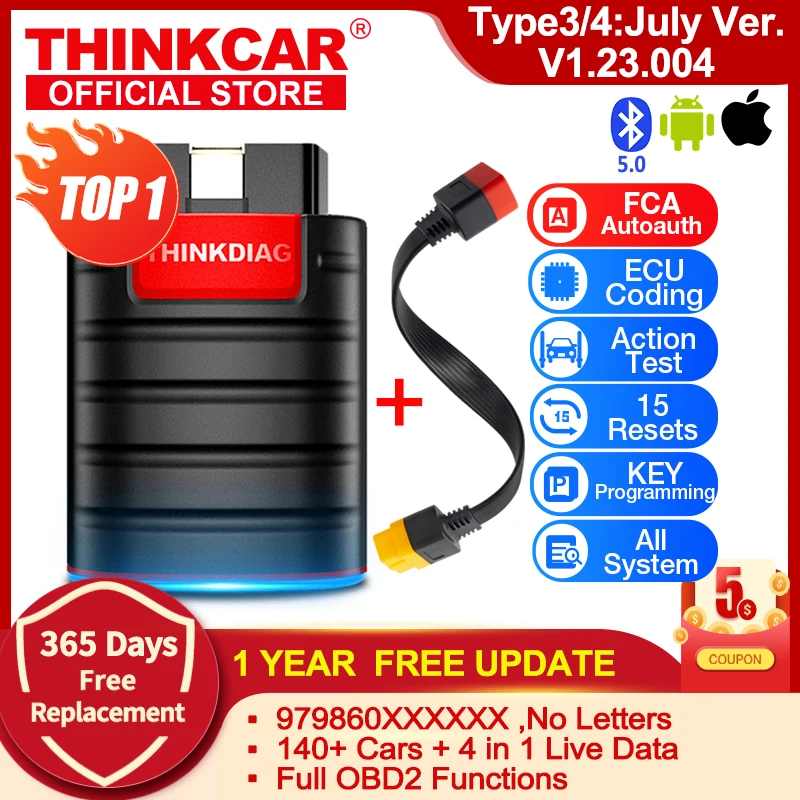 THINKCAR-Sistema completo Thinkdiag para todos los coches, herramienta de diagnóstico OBD2, codificación ECU, prueba activa, 16 servicios de reinicio, 1 año gratis, 2024