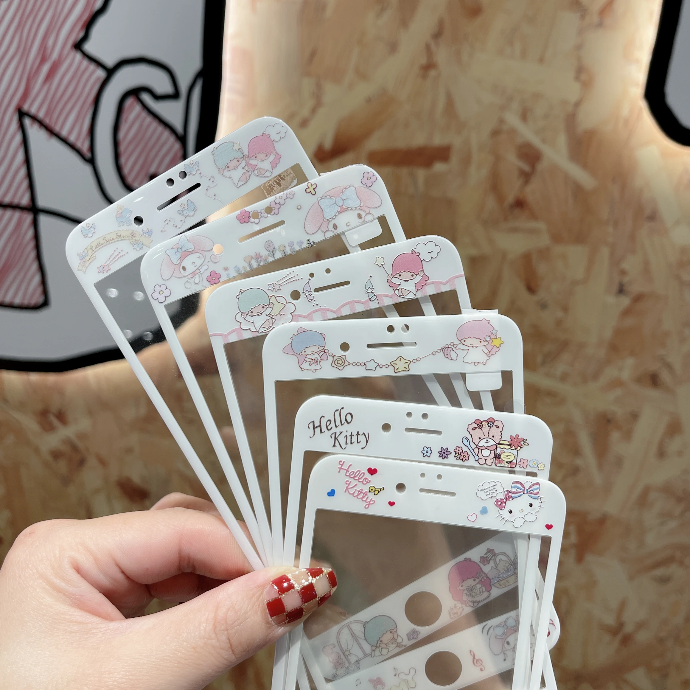 3D Full Cover Screen Protector For iPhone 6 6S 7 8 8Plus SE2020 2022 Tempered Glass Hello Kitty Melody Kuromi Cinnamoroll