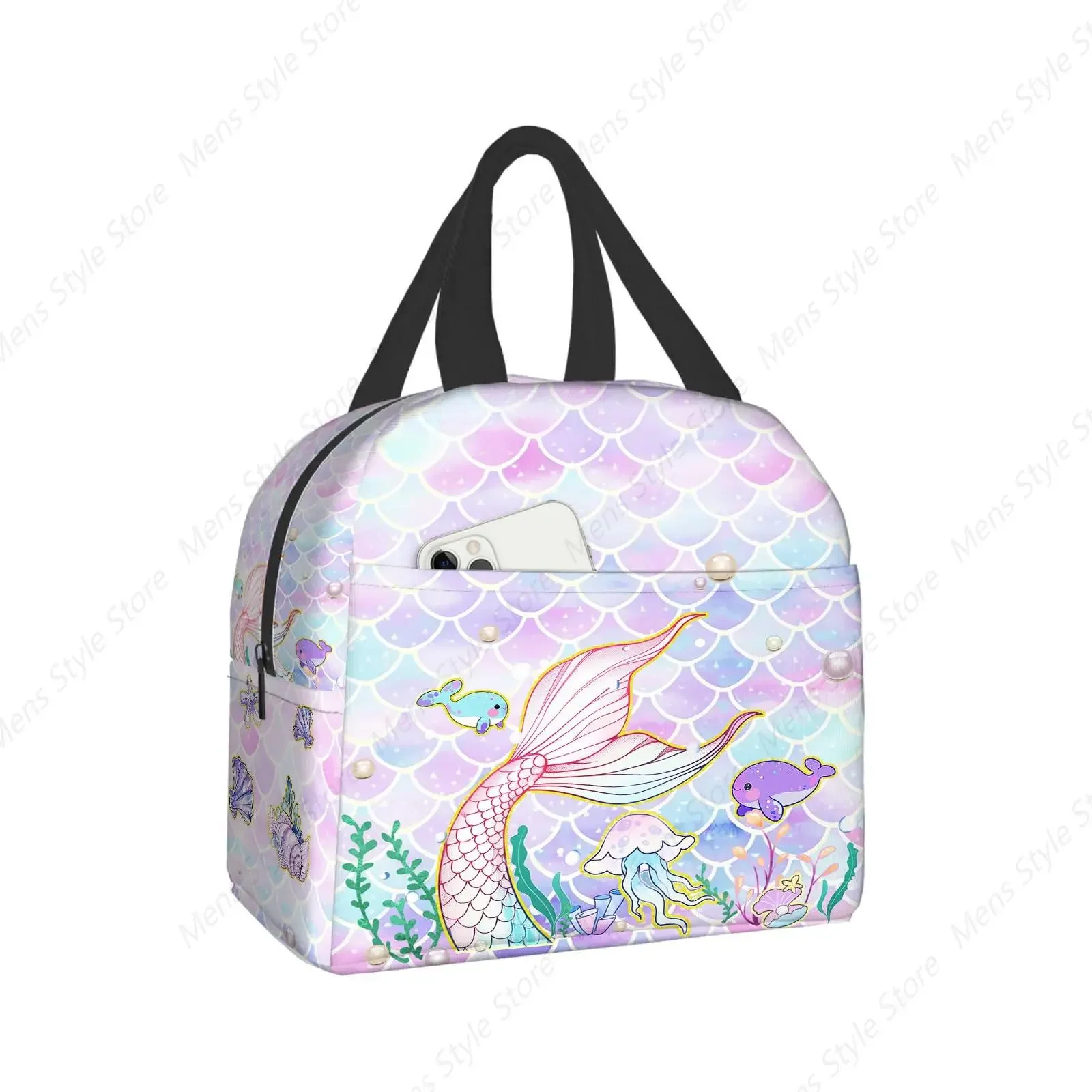 Mermaid Lunch Bag Insulated Reusable Large Capacity Lunch Box for Work Leakproof Cooler Lunch Bag for Office Picnic Travel