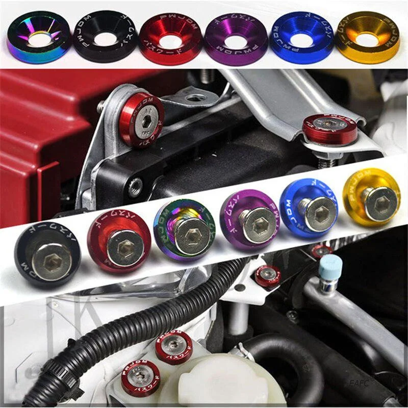 10pcs/set Car Modified Hex Fasteners Fender Washer Bumper Engine Concave Screws Aluminum Fender Washers and M6 Bolt