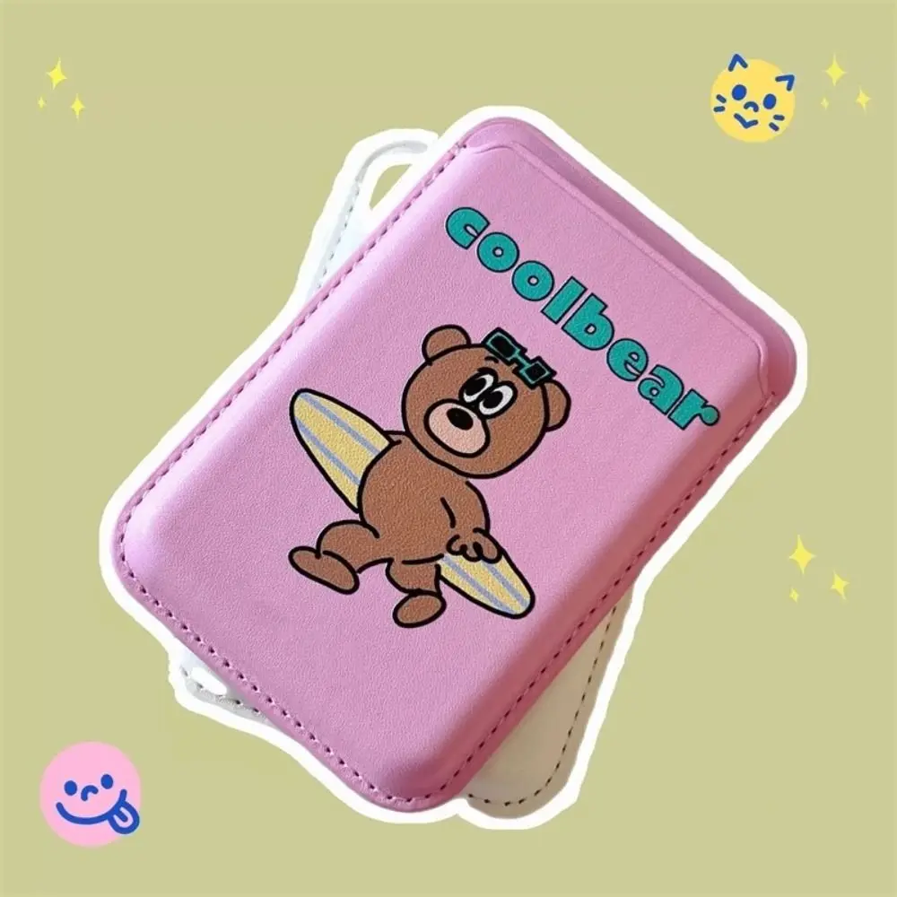 Etui na karty magnetyczne Śliczny portfel Skórzane etui magnetyczne Stylowe akcesoria Etui na telefon z niedźwiedziem z kreskówek — zdjęcie 5