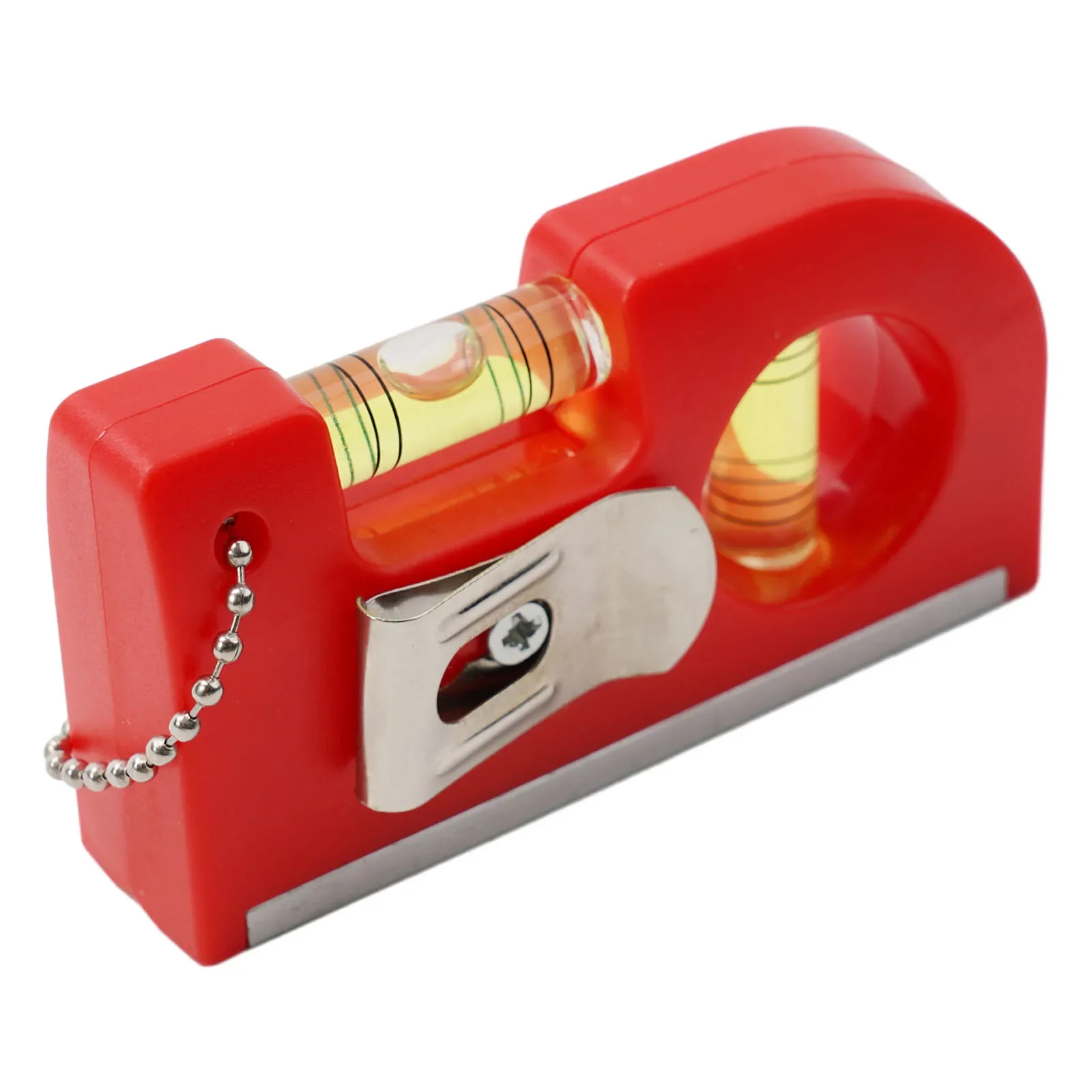 2In1 Key Chain Leveler Red Magnetic Mini Pocket Level With Metal Chain Hook 85*46*20mm For Determining Horizontal Vertical Plane