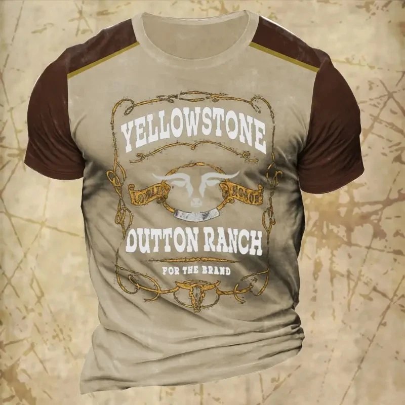 New Vintage Style T Shirt For Men Yellowstone National Park 3D Print Cowboy T-Shirt Oversized Short Sleeve Top Casual Streetwear