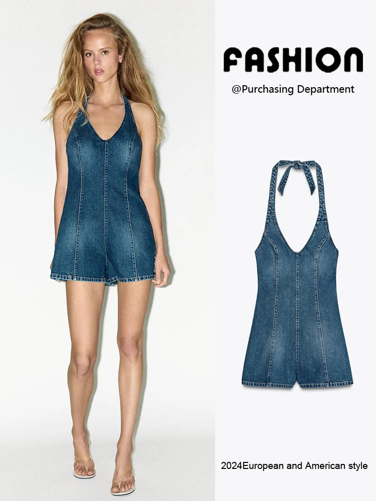 

Sexy Bal Ne Hanging Denim Jumpsuit New Summer Women's Faion ow Stage Costume Tang Suit Ethnic Women's Clothing