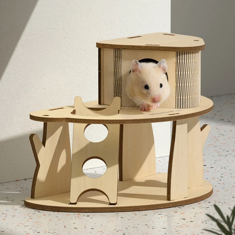 

Small House Pet Shelter Pig Toy Accessories Nest Tree Hideout Wooden Rodents Squirrel Guinea Cage Villa Hamster Climbing