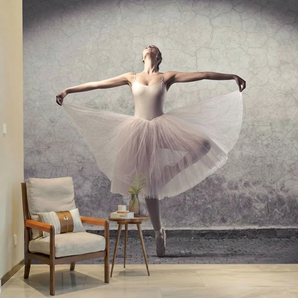 A woman dancing ballet, custom mural, made of removable custom adhesive material suitable for bedroom and living room.