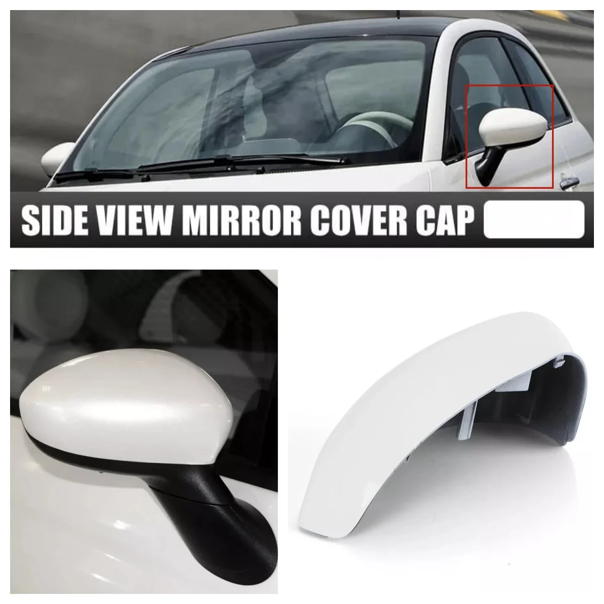 

Door Wing Mirror Cover Cap Case White Passenger Left Right Hand Car Exterior Side Mirror Cover For Fiat 500 2007-2023