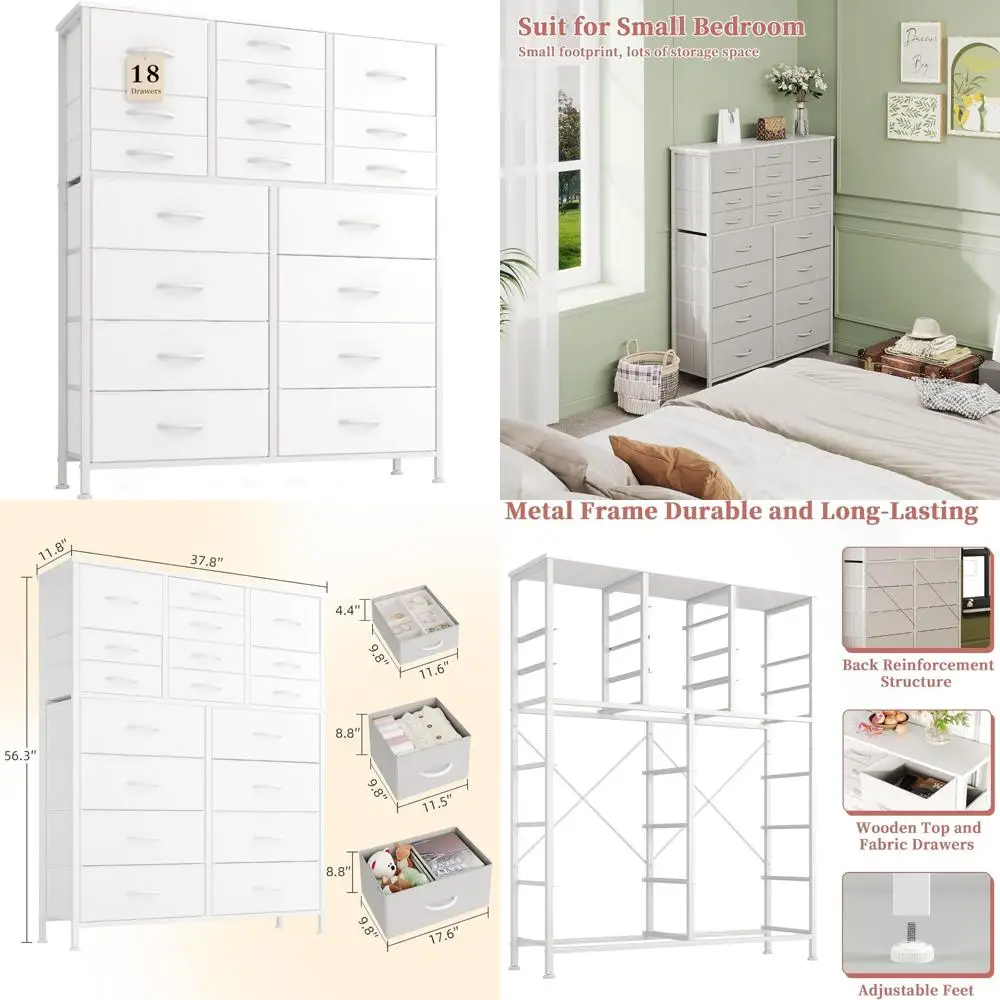 برج تخزين قماشي مكون من 18 درجًا لغرفة النوم، وخزانة تنظيم الصدر متعددة الأغراض