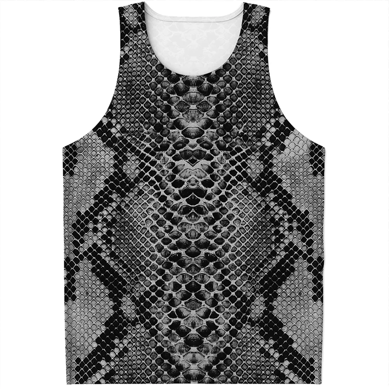 Snake Skin 3D Print Tank Tops Men\'s Fashion Streetwear Oversized Sleeveless Tank Top Bodybuilding Fitness Gym Vest Man Clothing
