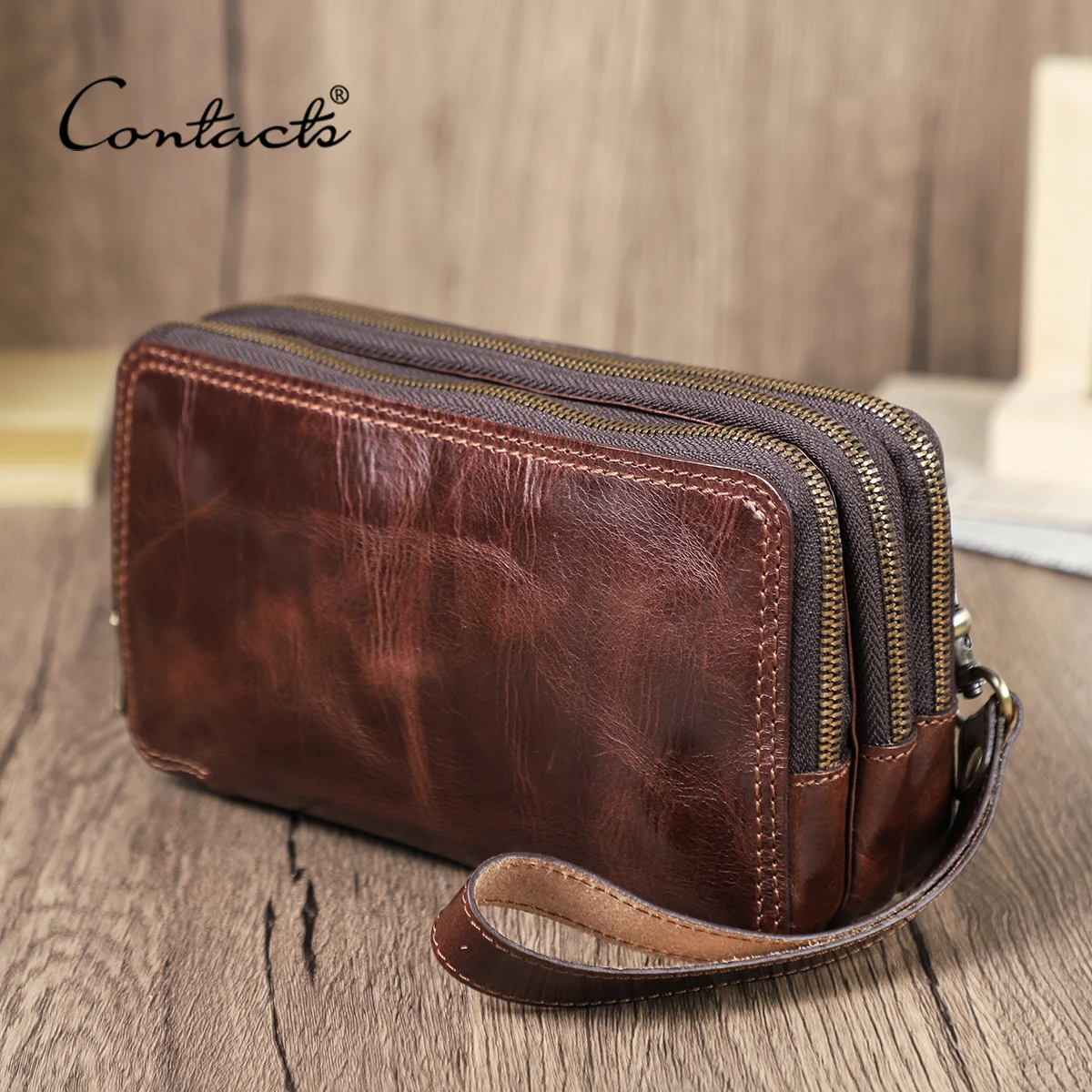 CONTACT'S Genuine Leather Men Clutch Bags Luxury Designer Sling Shoulder Bag Long Purse Women‘s Bag Handbag Wallet Phone Pocket