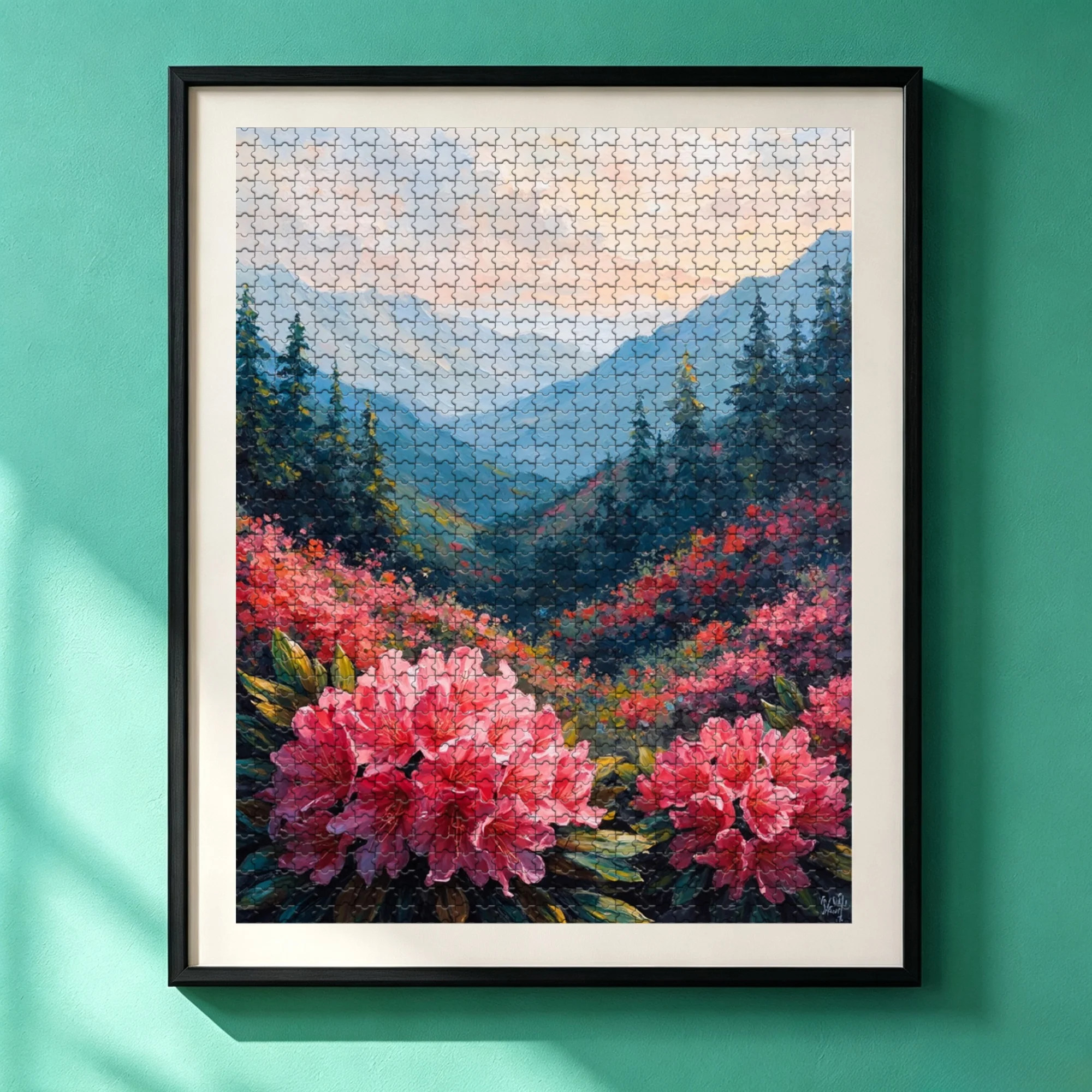 Blooming Rhododendron Mountain Valley 300/500/1000 Piece Wooden Jigsaw Puzzle for Adults, Wood Puzzle Game, Brain Teaser Family Board Game, Home Entertainment Gift