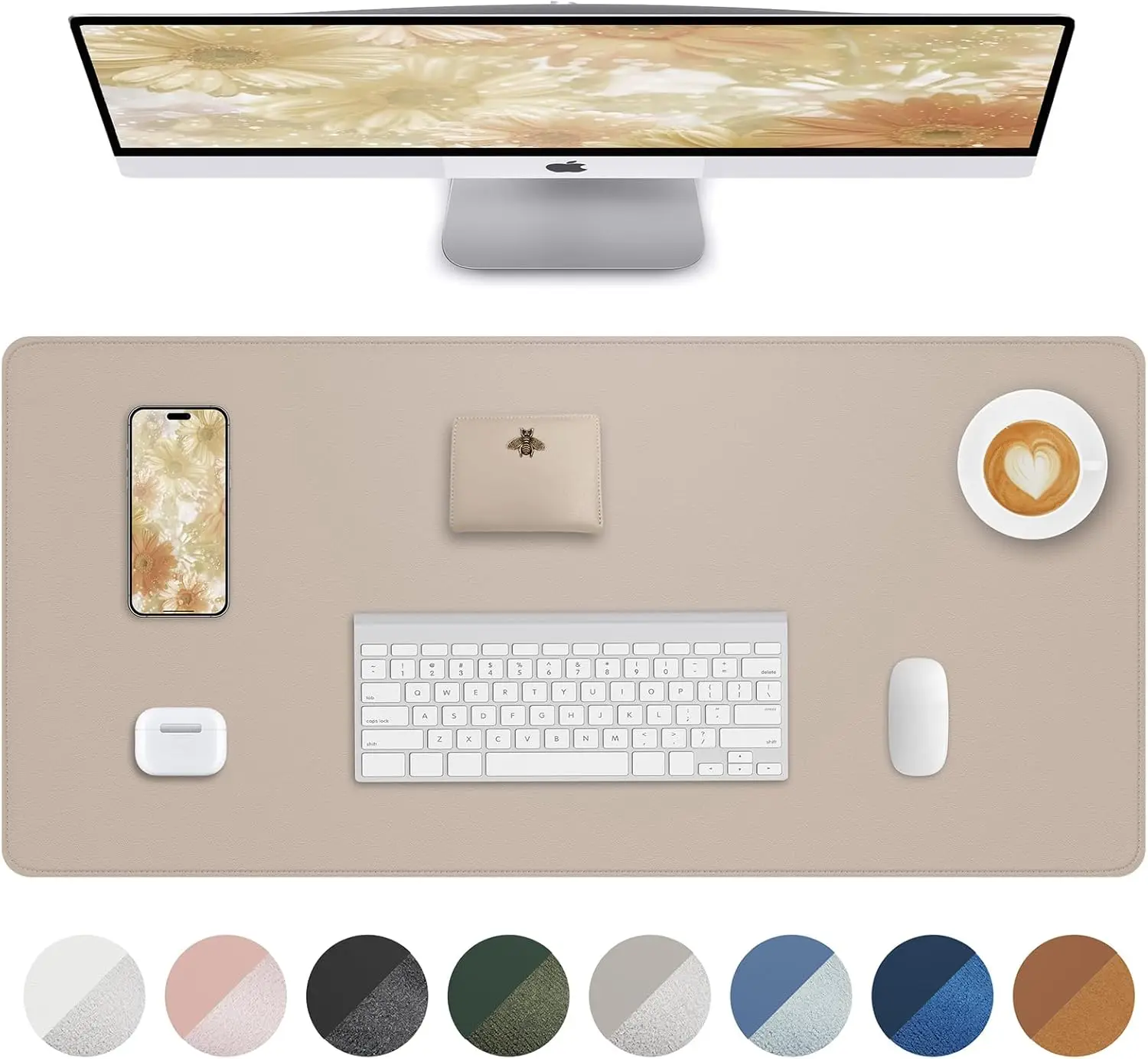 

Large Non-Slip PU Leather Desk Pad, Waterproof Mouse Pad, Writing Mat for Office Home, Beige 31.5x15.7in