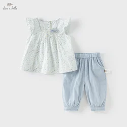 Dave Bella Children Sweet Cute Floral Print Trouser Suit Girls' Baby Summer Comfortable Casual Cotton Two-Piece Outdor DB2252300