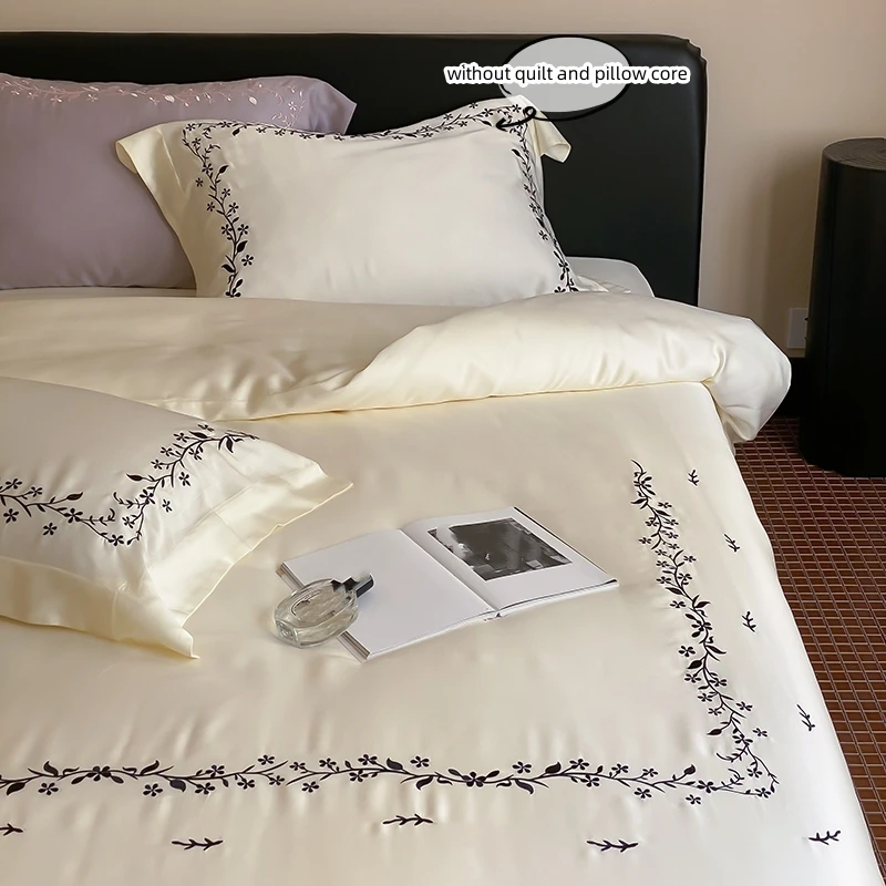 3pcs Embroidered plants Duvet Cover Set (1*Duvet Cover + 2*Pillowcase, Without Core) soft Bedding Set, Soft Comfortable
