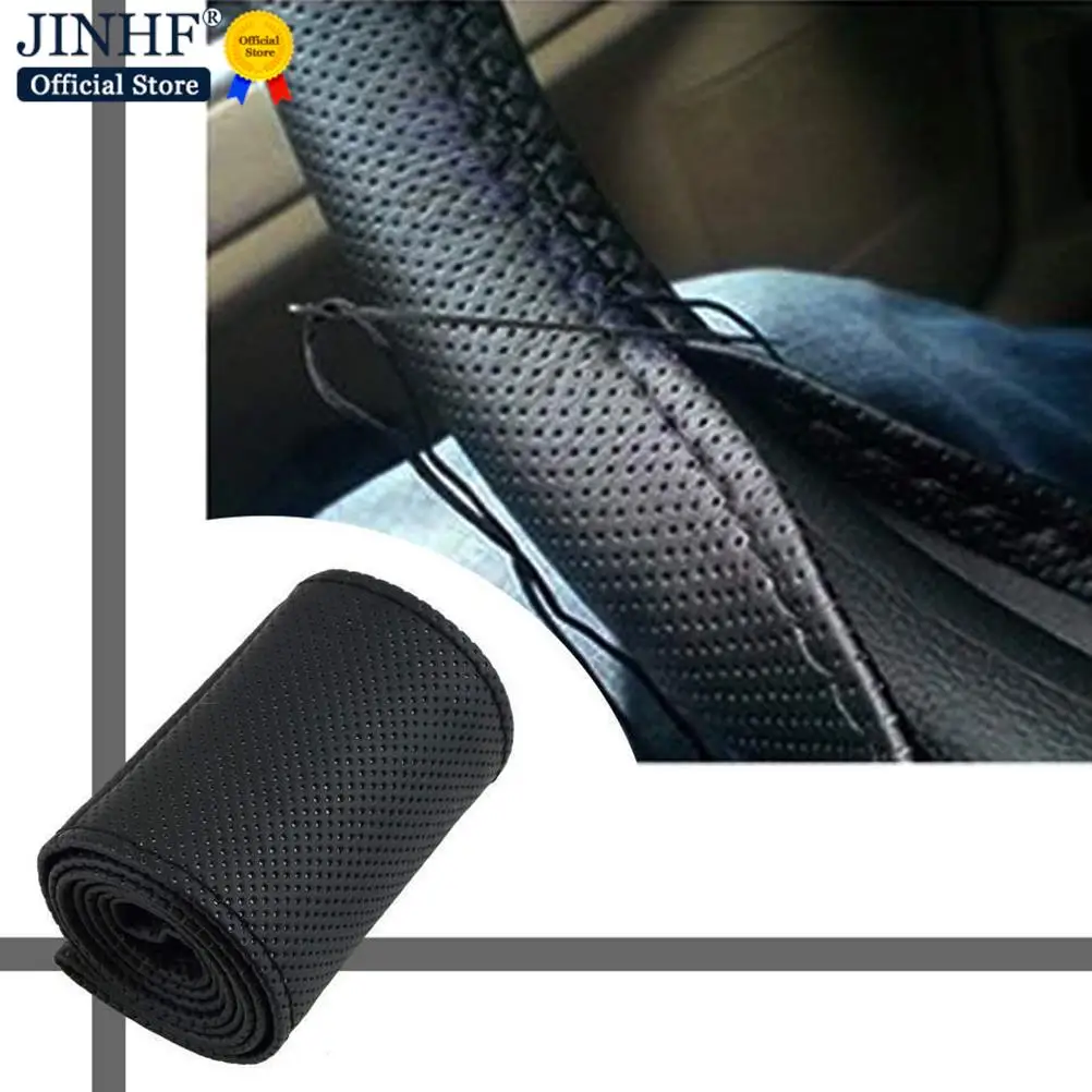 DIY Car-Styling Auto PU Leather Car Steering Wheel Covers With Needles and Thread Interior accessories Black 37-38cm