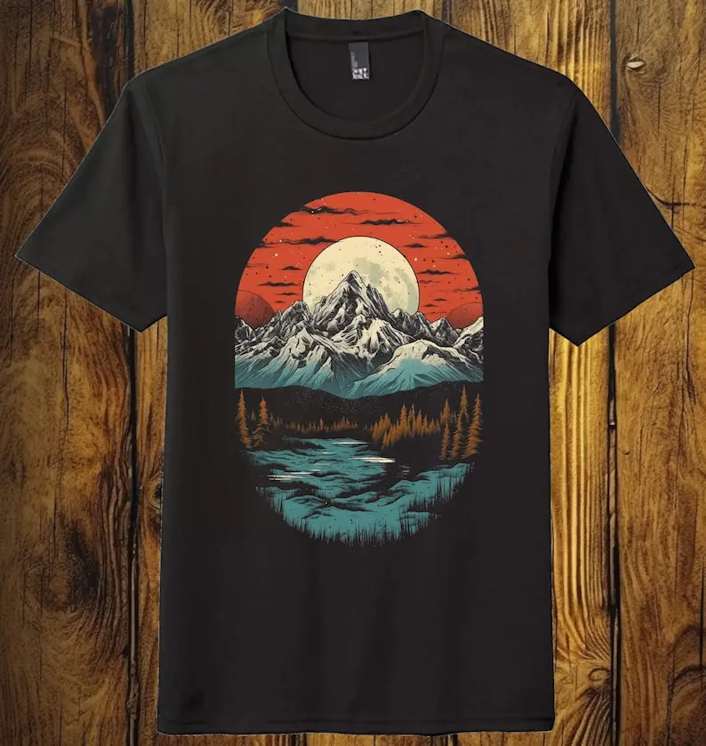 Retro Vintage Style Mountain Graphic Shirt Black Unisex Soft