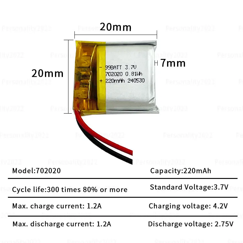 Bateria Lipo 220 mAh 3,7 V702020072020 Baterie litowo-polimerowe do zdalnego sterowania Głośnik audio Zestaw słuchawkowy Bluetooth Mysz Klawiatura