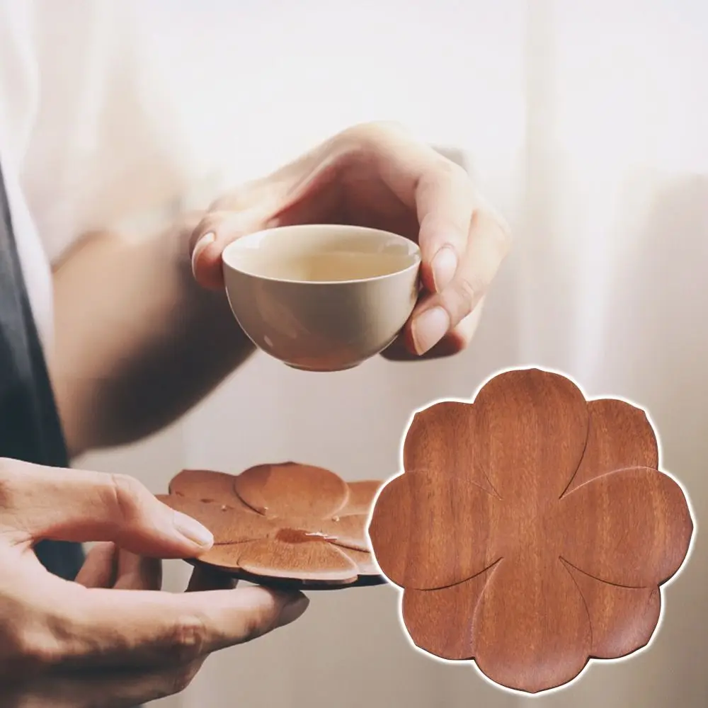 Non-slip Kitchen Accessories Wooden Coasters Dining Decor Rosewood Coffee Mug Pad Wood Pads Tea Cup Mat Petal Coaster