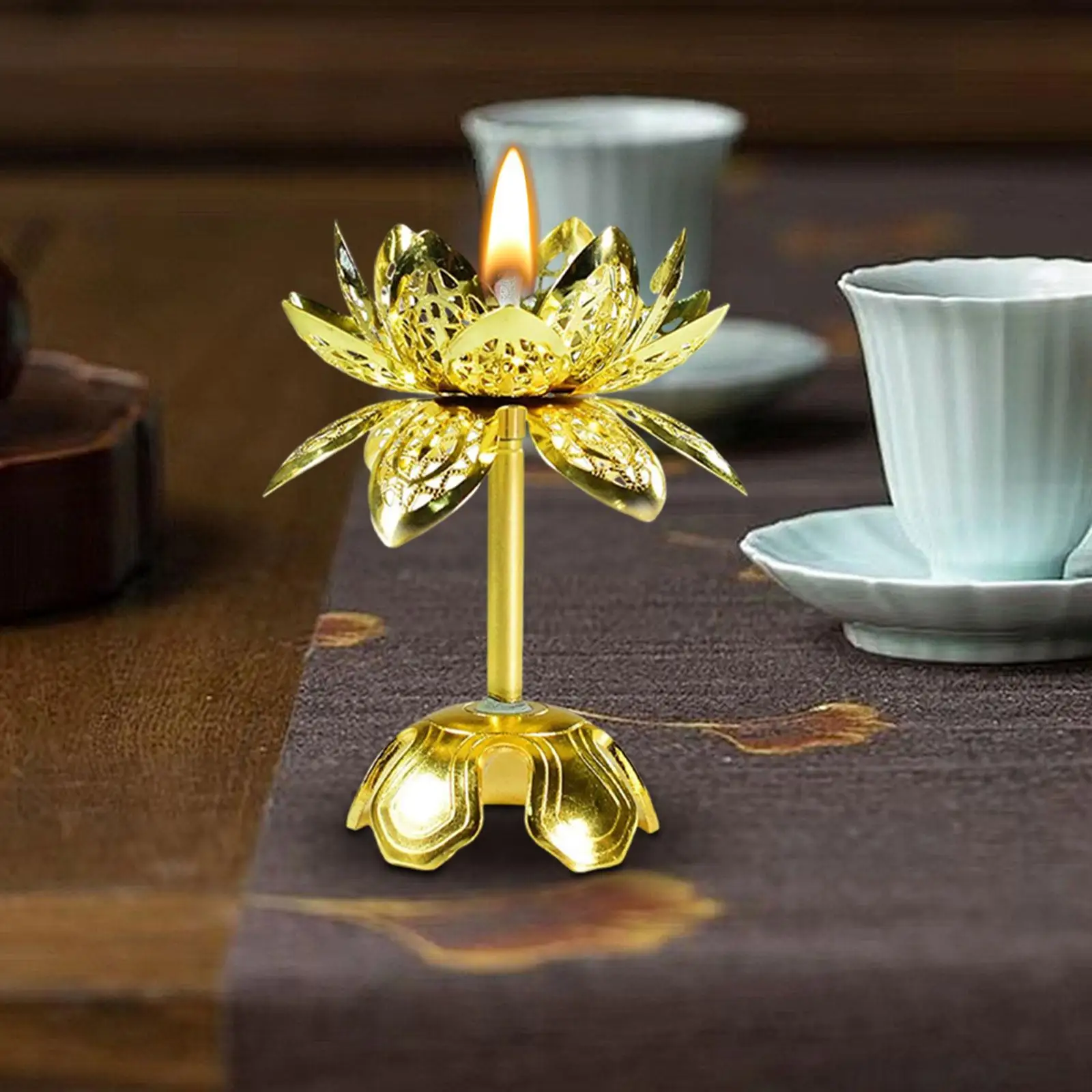 Butter Lamp Wick Holder Telescopic Lotus Flower Ghee Lamp Holder Wick Rack Home Decoration