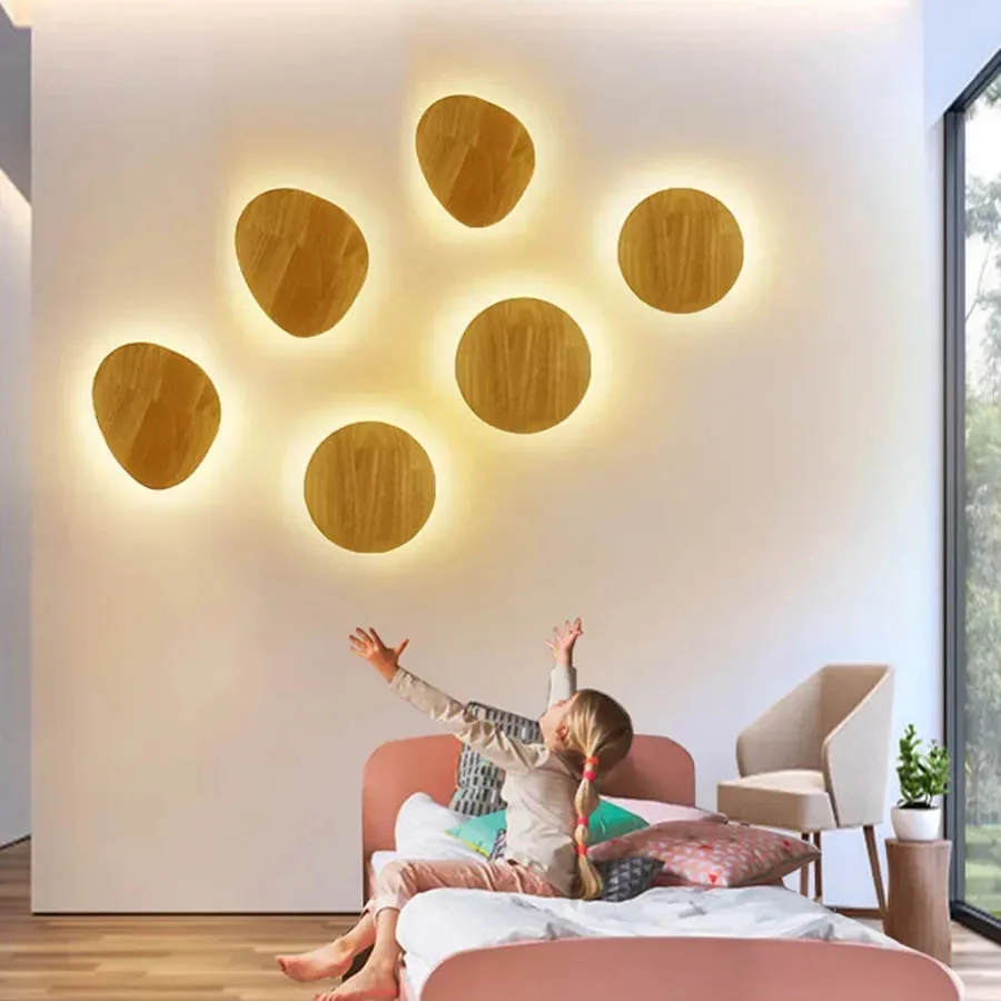 

Wooden LED Wall Lamp Modern Living Room Background Wall Bedside Staircase Wall Sconces Bedroom Hallway Aisle Wall Light