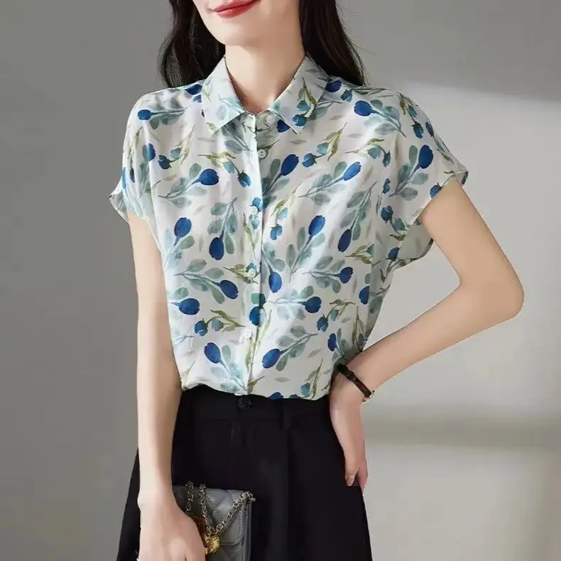 

Fashionable Floral Short Sleeved Blouse for Women Versatile Tops New Summer Temperamental Print Casual Wear