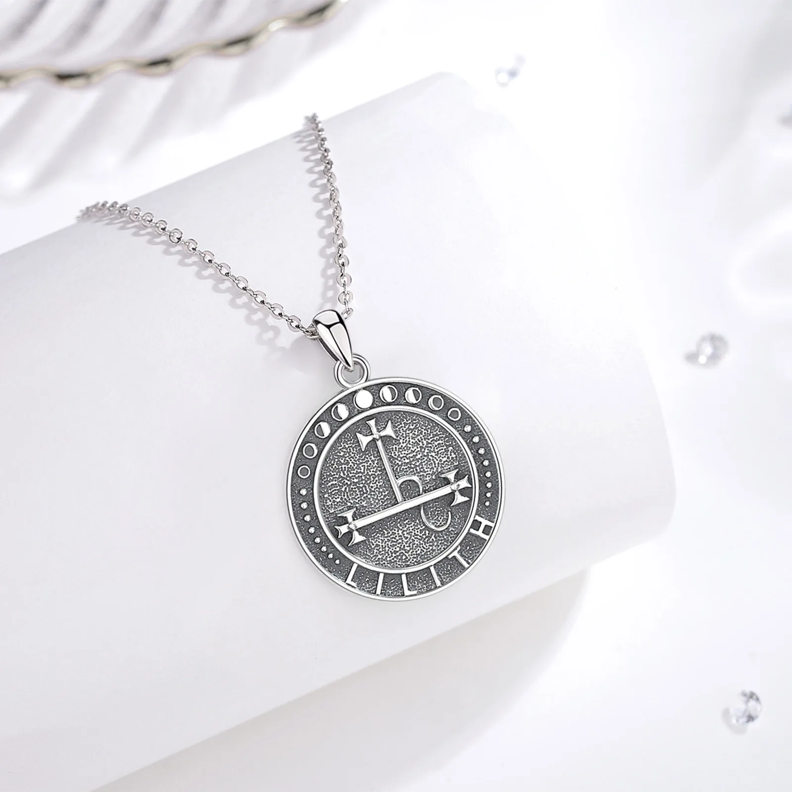 AEONSLOVE 925 Sterling Silver Lilith Necklace Mythology Moon Phase Pendant Protection Amulet Wicca Pagan Jewelry Spiritual Gifts