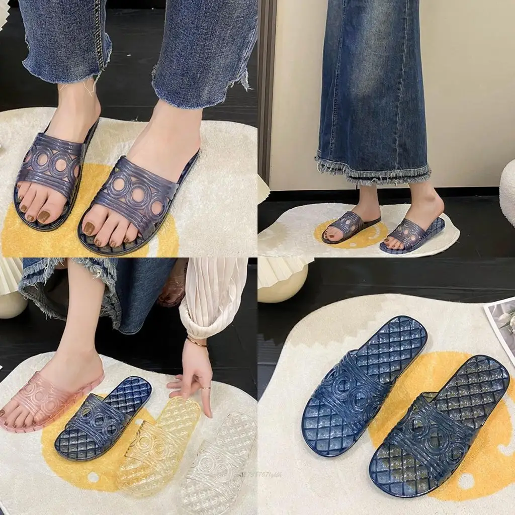 

X5xa Женщины скользят на сандал прозрачной плюс для душевой обуви, открытые носки для душа пляжные скользящие скольжения для для