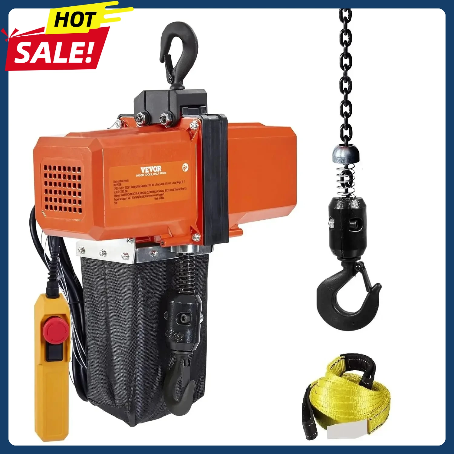 

1100 lbs Electric Chain Hoist 15 FT Lifting Height, 120V Electric Hoist, Single Phase Overhead Crane with G100 Chain
