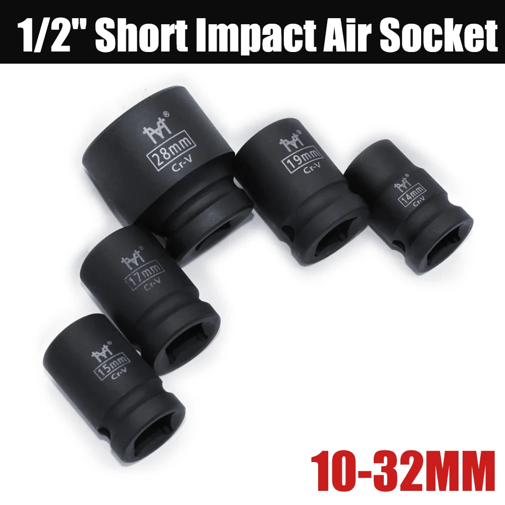 Enchufes de impacto corto de 1/2 ", enchufe neumático de aire métrico de 6 puntos, 10 12 13 14 16 17 18 19 21 24 27 30 32mm, herramienta de reparación de automóviles