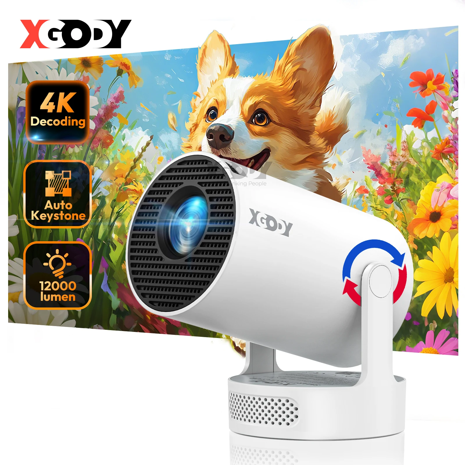 

XGODY проектор 12000 люмен 4K 1080p светодиодные мини-портативные проекторы короткофокусные Android WiFi 6 Bluetooth 5,0 домашний кинотеатр