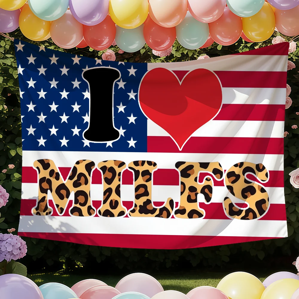 I LOVE MILFS flag Tapestries Outdoor Parties Bedrooms Living Rooms Dorm Rooms Wall Decor Banners Gifts