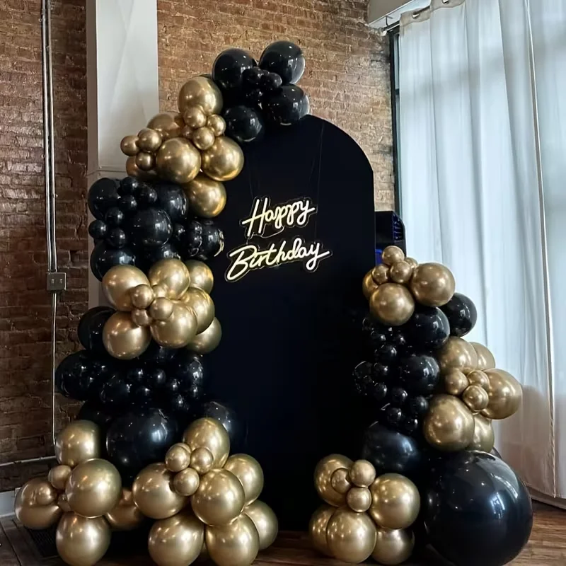 104pcs Black Metallic Silver Balloon Garland 5‘’ 10‘’ 18‘’  Metal Latex Helium Balloon Arch Set for Birthday Wedding Bridal Baby